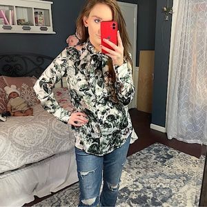 Banana Republic satin floral button down long sleeve blouse